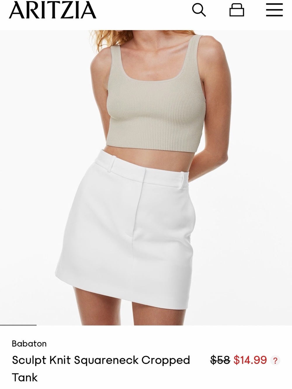 Aritzia Babaton Sculpt Knit Squareneck Cropped Tank